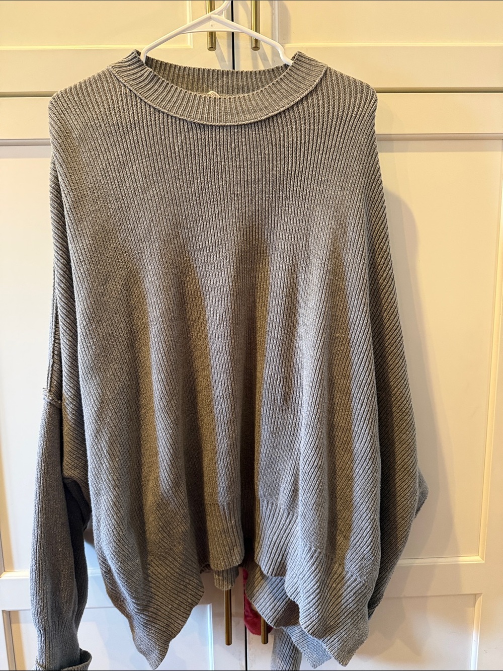 Free People Gray Ribbed Oversized Crewneck Sweater